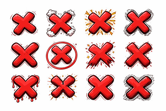 Various red x icons with different artistic styles and effects