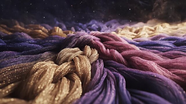 Abstract cosmic braids of colorful threads, a mesmerizing visual display.