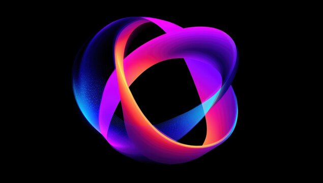 a colorful, neon-glowing, ribbon-shaped logo with a black background the ribbons form an abstract, round shape that resembles the core of an energy field or a portal to another dimension Generative AI