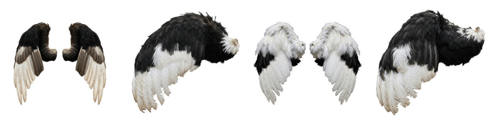 Realistic Common Ostrich and Flightless Bird Wing Collection Featuring Ornate Black and White Plumage Patterns Isolated on White Background PNG Mockup