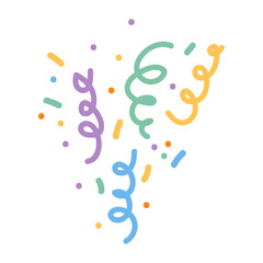 Fototapeta premium Hand drawn confetti elements with colorful streamers and dots on white background