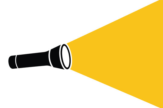 Flashlight with Yellow Light Beam, guidance concept with copy space
