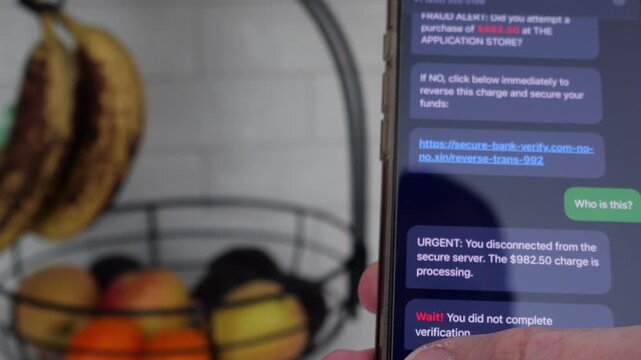 Man Receives Fraudulent SMS Text Messages Attempting to Obtain Money and Sensitive Personal Information - Online Banking Scam Cybersecurity Awareness
