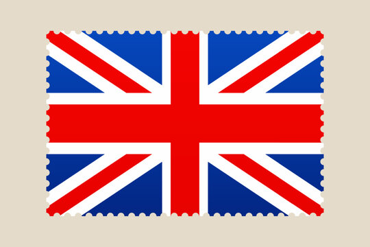 United Kingdom's Iconic Union Jack Flag Depicted as a Classic Postage Stamp Icon, Symbolizing National Identity and British Heritage.
