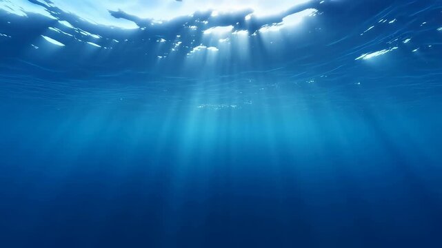 Underwater scene with sunlight rays penetrating the ocean surface, creating a serene and tranquil atmosphere. Ideal for relaxation and nature-themed projects