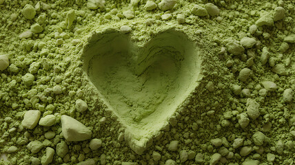 Matcha Green Tea Powder with Heart Shape - Healthy Superfood Concept