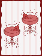 Two cocktails with chocolate hearts, vector art