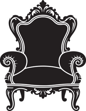 Black silhouette of ornate baroque armchair on white background