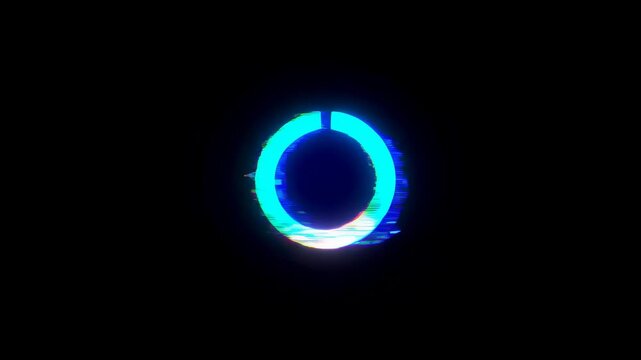 Abstract digital loading circle animation with glitch effects. Represents technology, progress, and digital interfaces in modern design