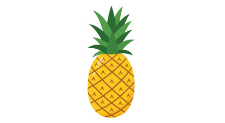 A vibrant illustration of a pineapple with detailed texture and green leaves on a simple background from a front viewpoint