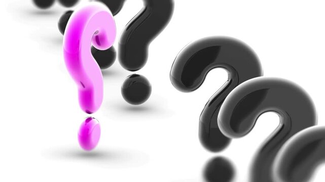 Pink Question Mark Standing Out Among Black Question Marks Representing Curiosity and Unique Thinking
