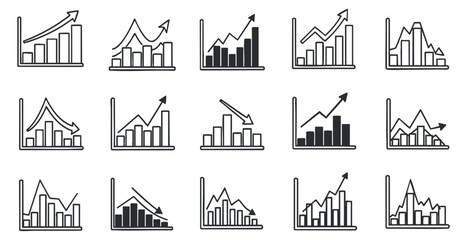 Obraz premium A collection of various business graphs and charts in minimalist black and white vector style, suitable for data analysis and presentations