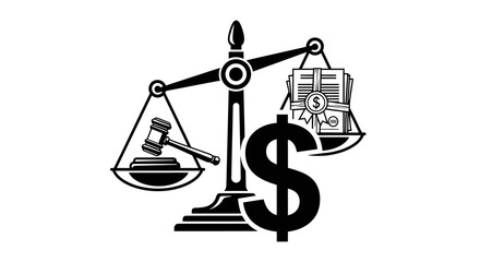 Balance between justice and financial gain illustration.