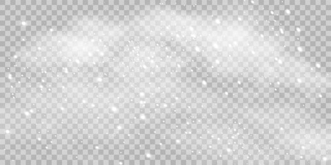 White png dust light. Bokeh light lights effect background. Christmas background of shining dust Christmas glowing light bokeh confetti and spark overlay texture for your design.