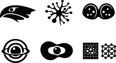 Solid style icons of magnetic sensing anatomy: upper beak structure, nerve clusters, receptor regions, magnetic