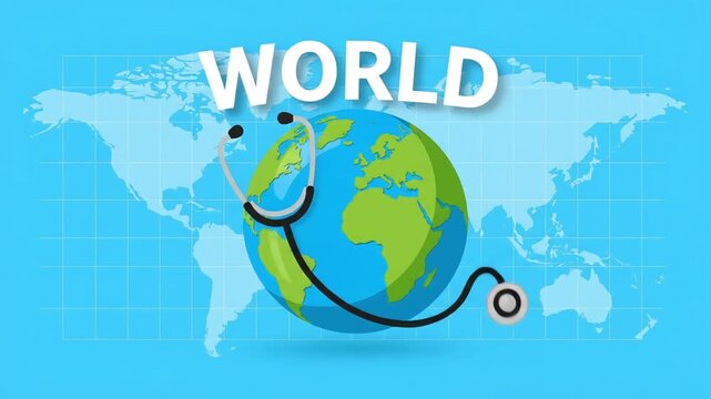 world health day concept with medical clipboard icon on blue background promoting global healthcare awareness