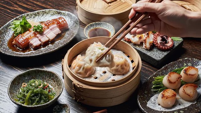 Steamed dumplings and assorted dishes