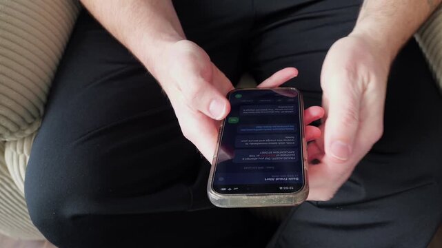 Man Receives Fraudulent SMS Text Messages Attempting to Obtain Money and Sensitive Personal Information - Online Banking Scam Cybersecurity Awareness
