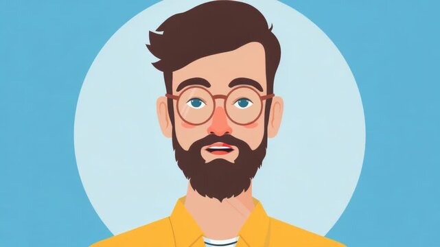 Video A person wearing glasses and a beard in a yellow shirt, perfect for business or casual use