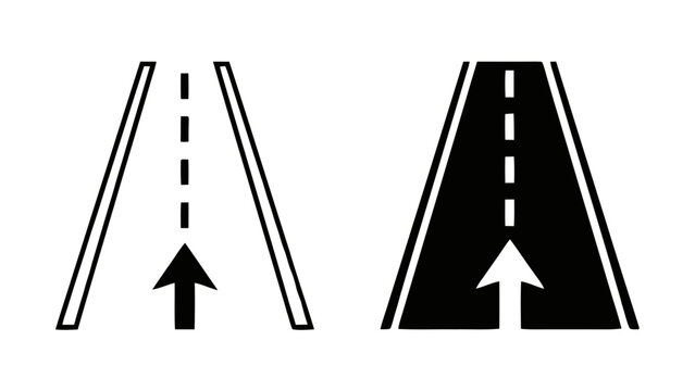 Vector illustration of an upward road icon indicating straight path ahead, on transparent background