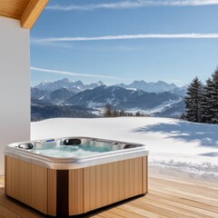 Hot Tub Oasis A Tranquil Winter Mountain Escape With Stunning Views, Snowy Peaks and Crisp Blue Skies, Luxury, Relaxation, Alps, Winterscape