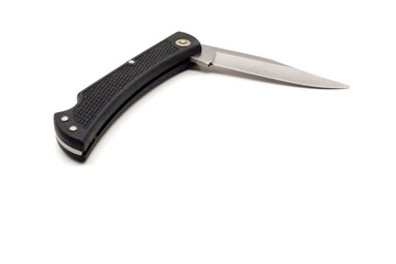 Open folding pocket knife isolated on white
