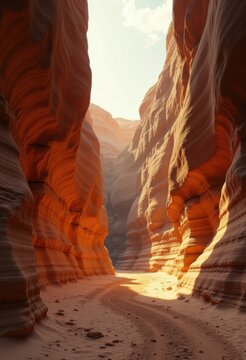 Ancient River-Cut Canyon Walls Bathed in Golden Sunlight
