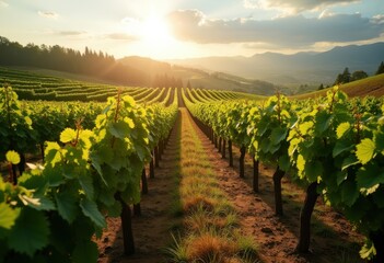 Obraz premium Breathtaking Rows of Grapevines Cascading Across Hillside Vineyard Destination Southern Expression Winery