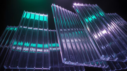 Futuristic Abstract Background of Translucent Panels with Neon Light