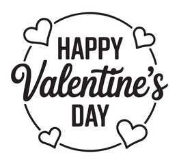 Valentines Day Greeting Card with Hearts and Cursive Text on White Background