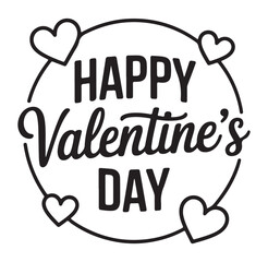 Happy Valentines Day Black and White Illustration with Hearts