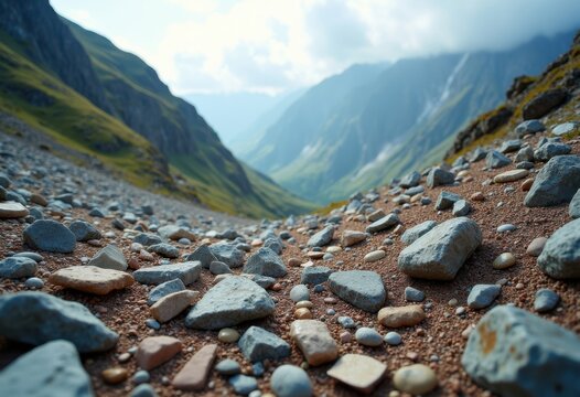 Loose Rock Debris Scattered Along Dramatic Inclines Showcasing Rugged Mountain Definitive Features