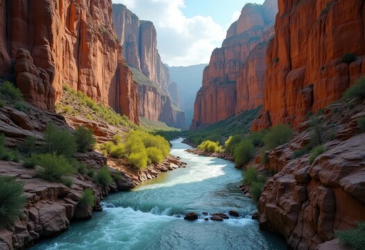 Narrow Gorge Between Cliff Walls River Showcasing Epic Geological Wonders