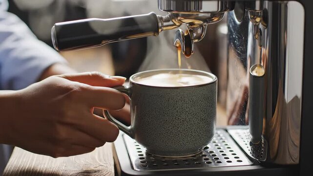 Coffee being brewed into a cup