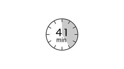 41 minutes counting timer number illustration. Stopwatch timer clock icon on white background.