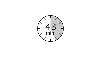 43 minutes counting timer number illustration. Stopwatch timer clock icon on white background.