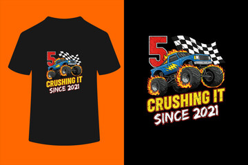 Birthday Monster Truck 5 Year Old Boys 5th Party Born 2021 T-Shirt  © ben