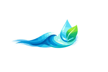 Obraz premium Nature's Transformative Wave. Ocean wave silhouette with a water drop transforming into a leaf, soft glow accents and bokeh