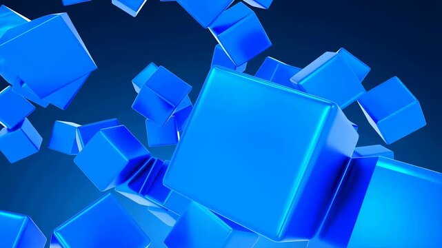 Dynamic blue cubes floating in a digital space. Represents innovation, technology, and modern design in a vibrant visual context