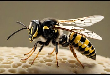 Vivid Wasp on Honeycomb Surface