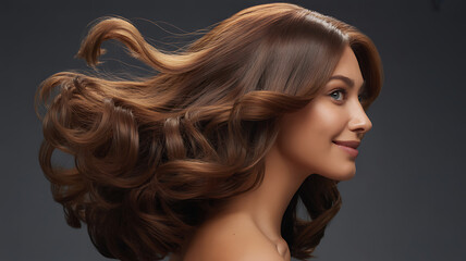 portret of a woman with a long hair, shampoo promotion 