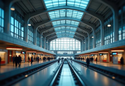 High Ceiling Steel and Glass Train Station Hub Heavyway Interchange Modern Structure Transportation Nerve Center
