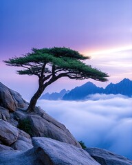 Obraz premium Famous Chinese Poems Inspired by Nature at Sunrise With Mountains and Clouds in View