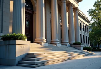 Obraz premium Neoclassical Courthouse Grand Columns Elegant Steps Statuesque Facade Majestic Pillars