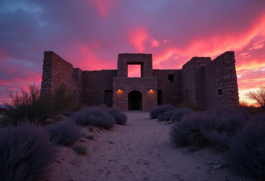 Ancient Pueblo Bonito Great House Ruins Desert Wilderness Dramatic Twilight Sky Mystical History