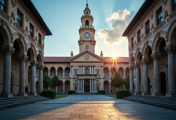 Obraz premium Renaissance Revival City Hall Clock Tower Majestic Facade Architectural Features Stunning Details Historically Inspired Urban Setting
