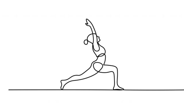 Continuous line drawing, yoga pose, woman exercising, fitness illustration