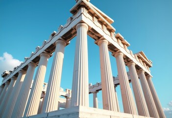Naklejka premium Epic Greek Temple Ancient History Majestic Columns under Azure Sky