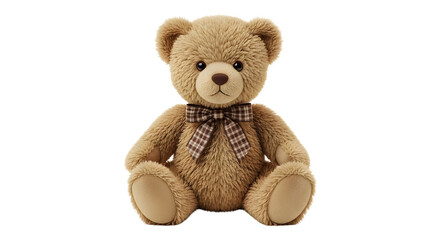 Obraz premium Cute Brown Teddy Bear with Plaid Bow Tie Isolated on White Background