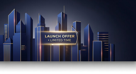 Cityscape Launch Offer Neon Sign Advertising Banner
